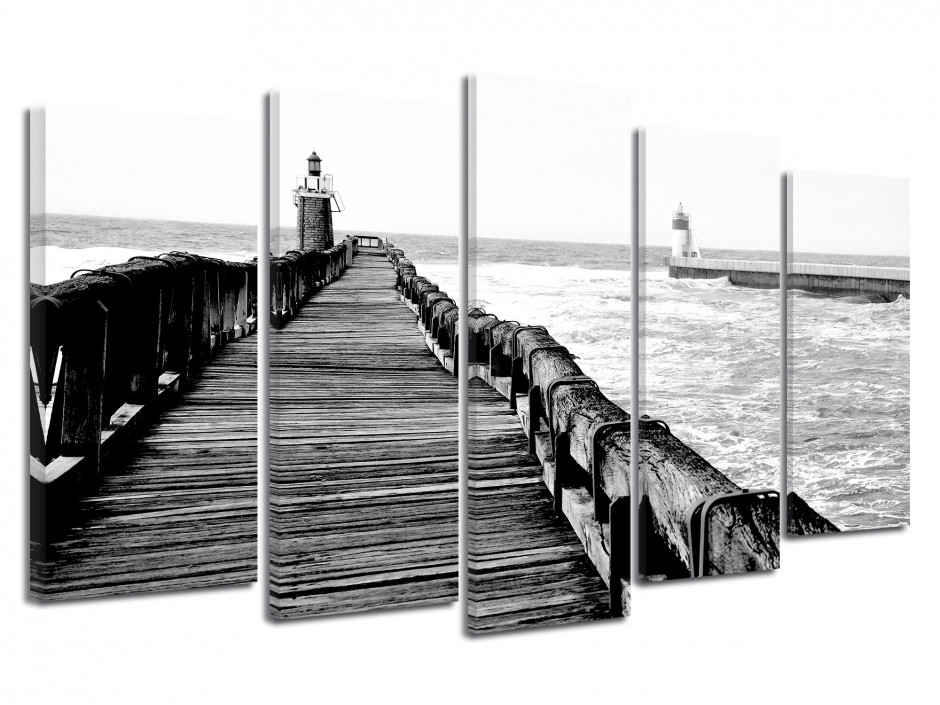 Tableau Estacade de Capbreton en noir et Blanc Multipanneau