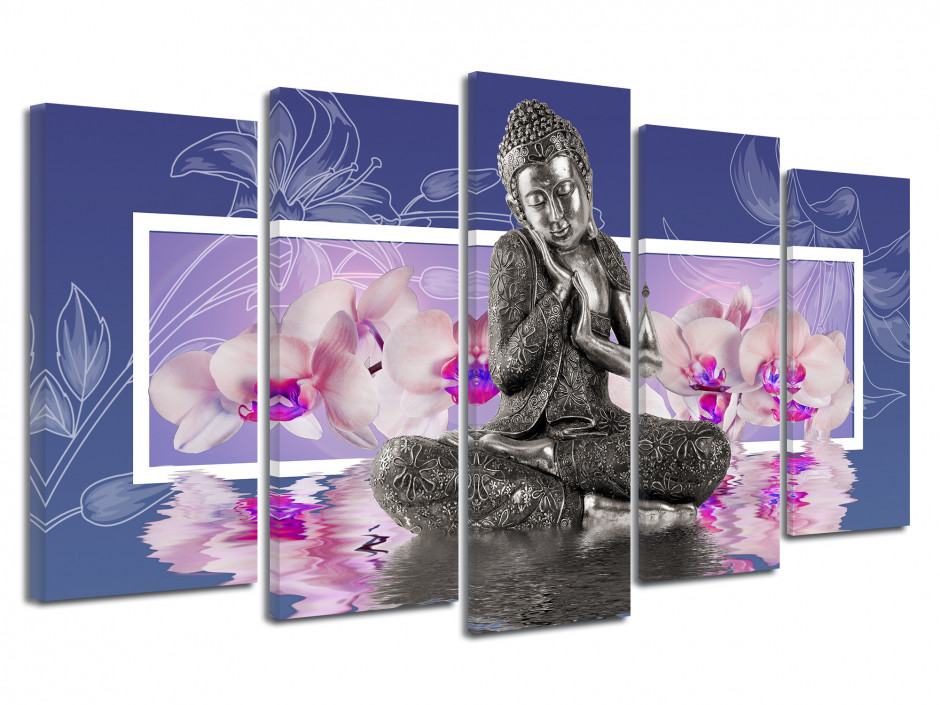 Tableau deco zen Bouddha et Fleurs