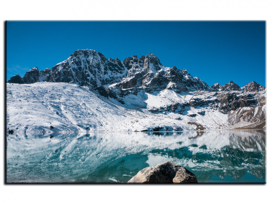 Tableau toile paysage lac de montagne enneigé