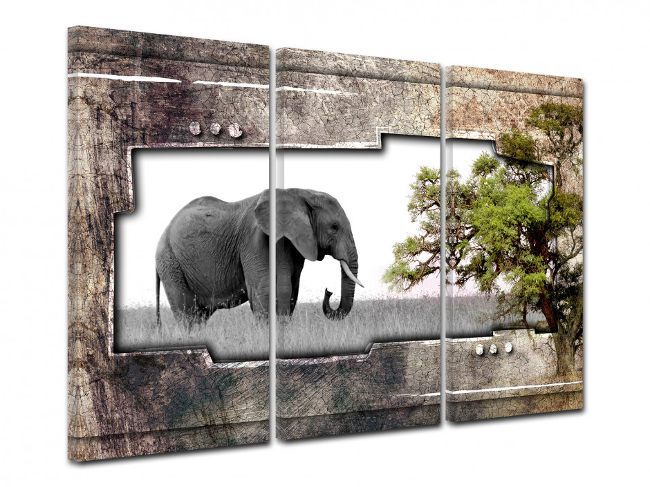 Tableau deco Africain triptyque Elephant