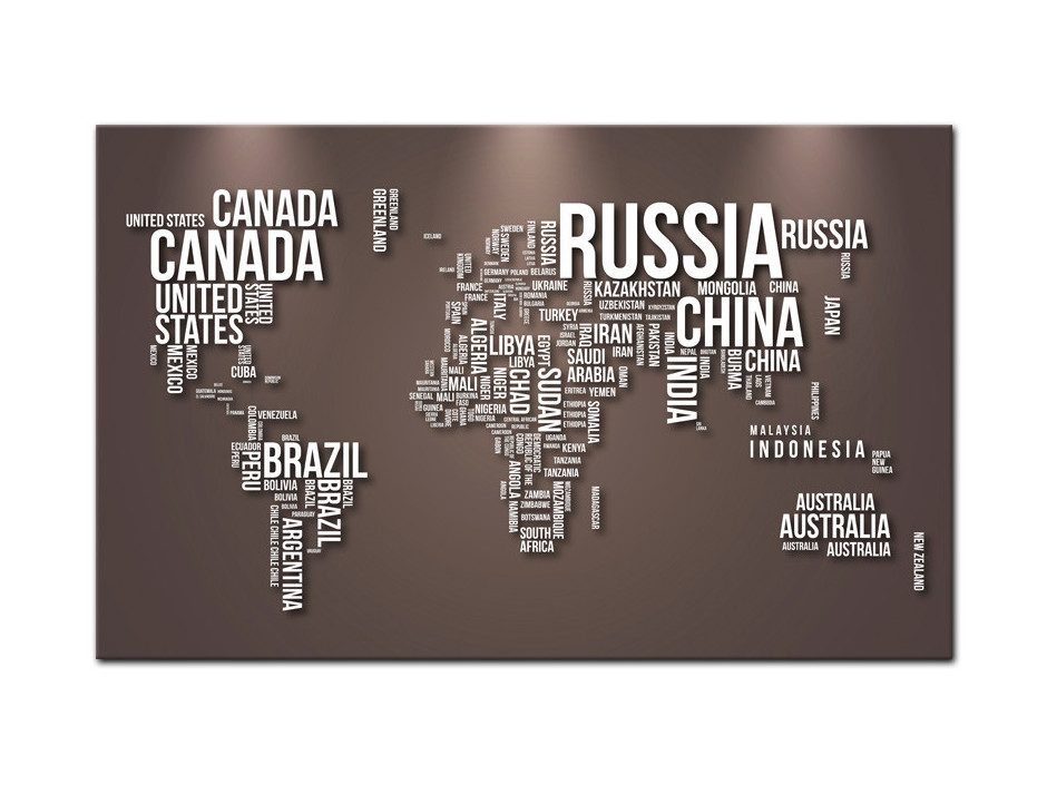 Tableau aluminium Nom de Pays et Carte du monde