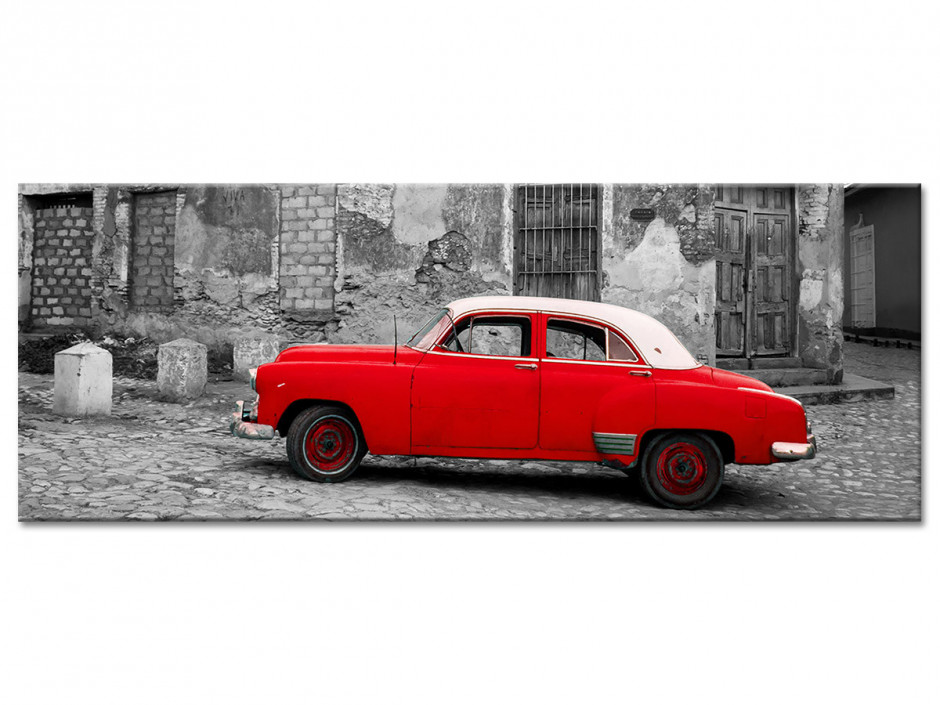 Tableau aluminium déco urbaine VOITURE ROUGE ANCIENNE