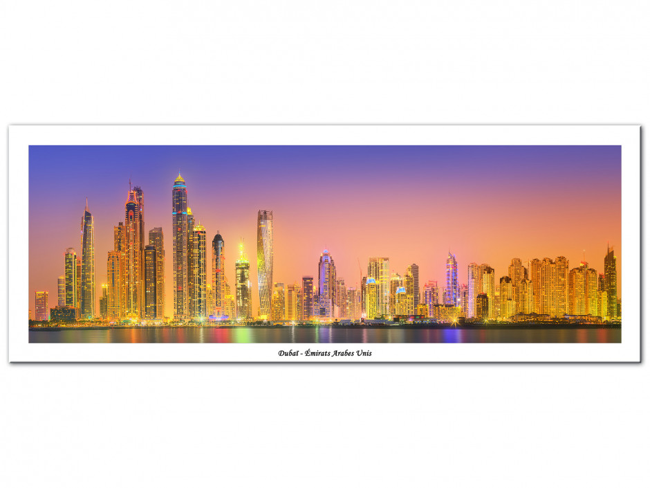 Tableau Aluminium photo panoramique DUBAI SUNSET