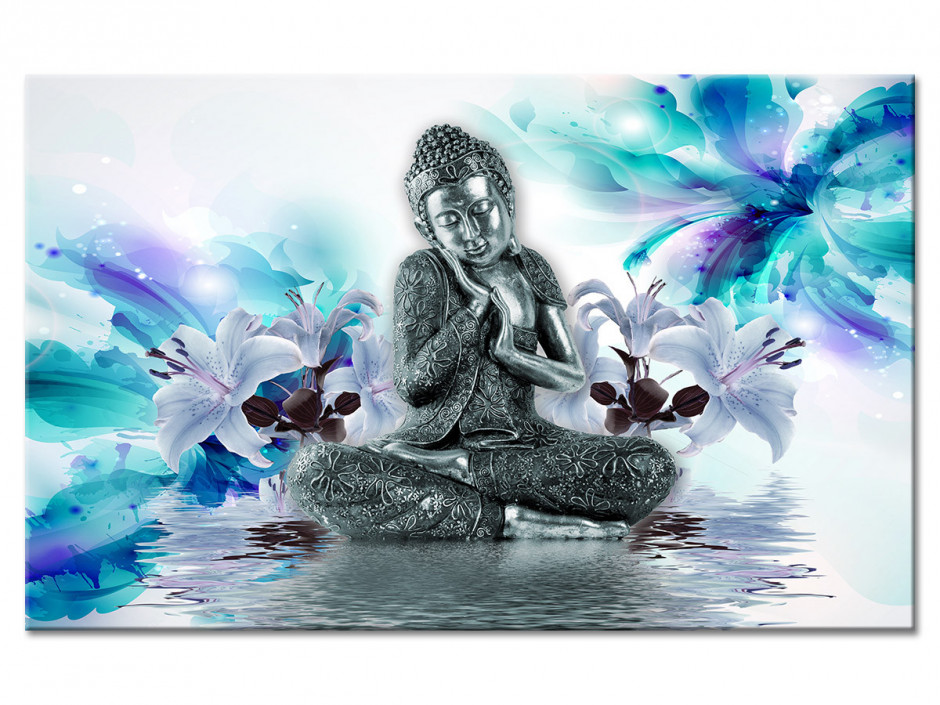 Tableau Aluminium ambiance zen déco BOUDDHA ET FLEURS