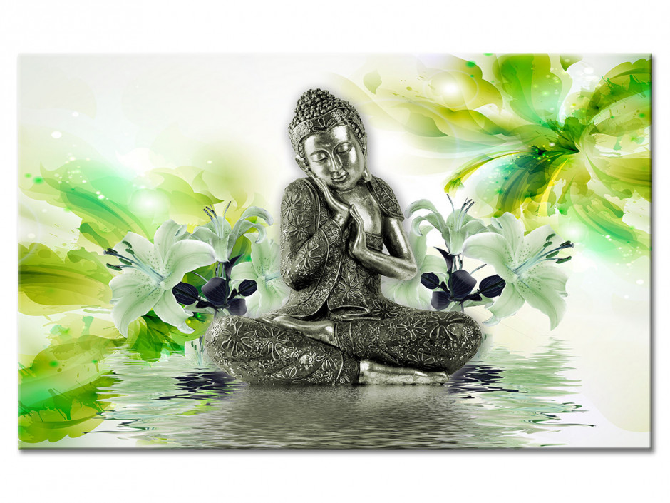 Tableau Aluminium ambiance zen déco BOUDDHA ET FLEURS