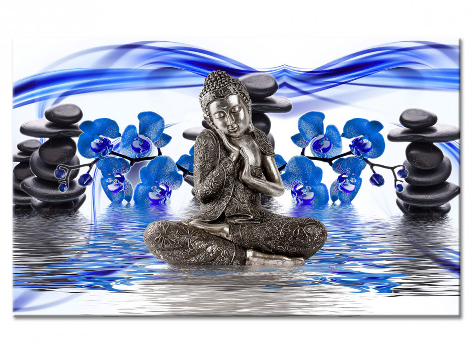 Tableau Aluminium ambiance zen déco BOUDDHA ET FLEURS