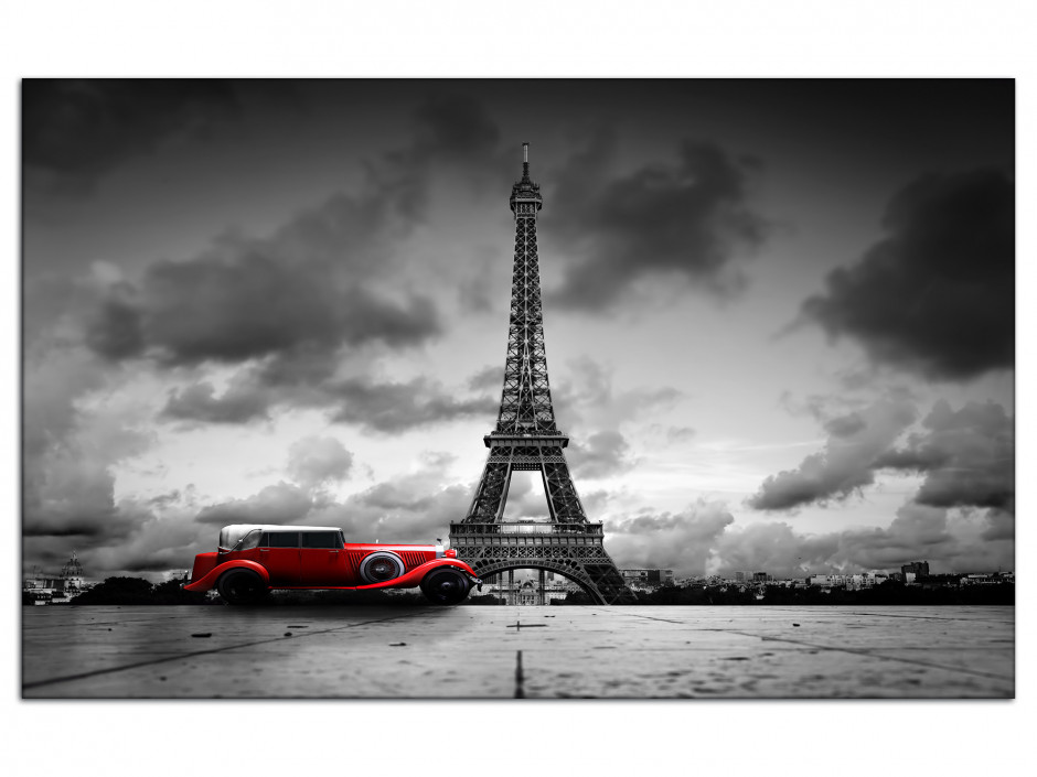 Tableau Aluminium deco Tour Eiffel et Vieille Voiture