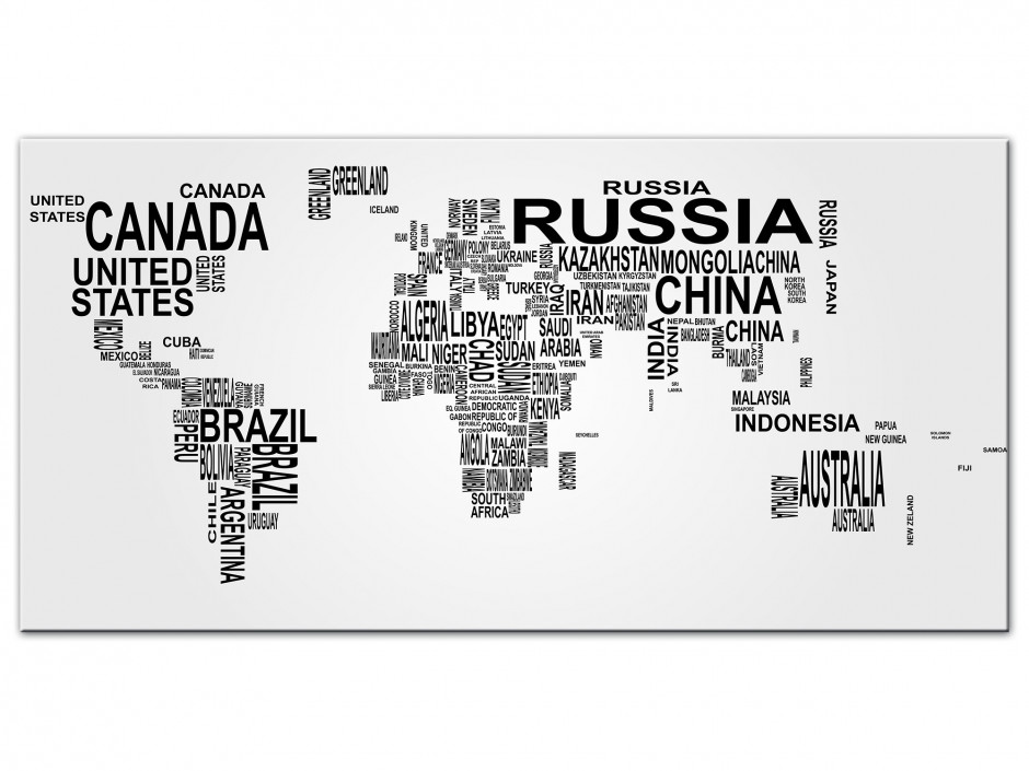 Tableau Aluminium deco Carte du Monde nom de Pays