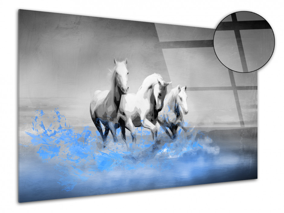 Tableau plexiglas CHEVAUX BLANCS AU GALOP