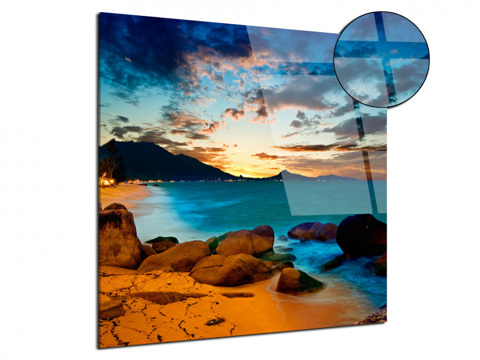 Cadre Plexiglas paysage coucher de soleil sur la plage