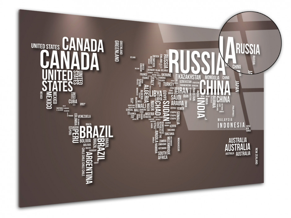 Tableau plexiglas Nom de Pays et Carte du monde