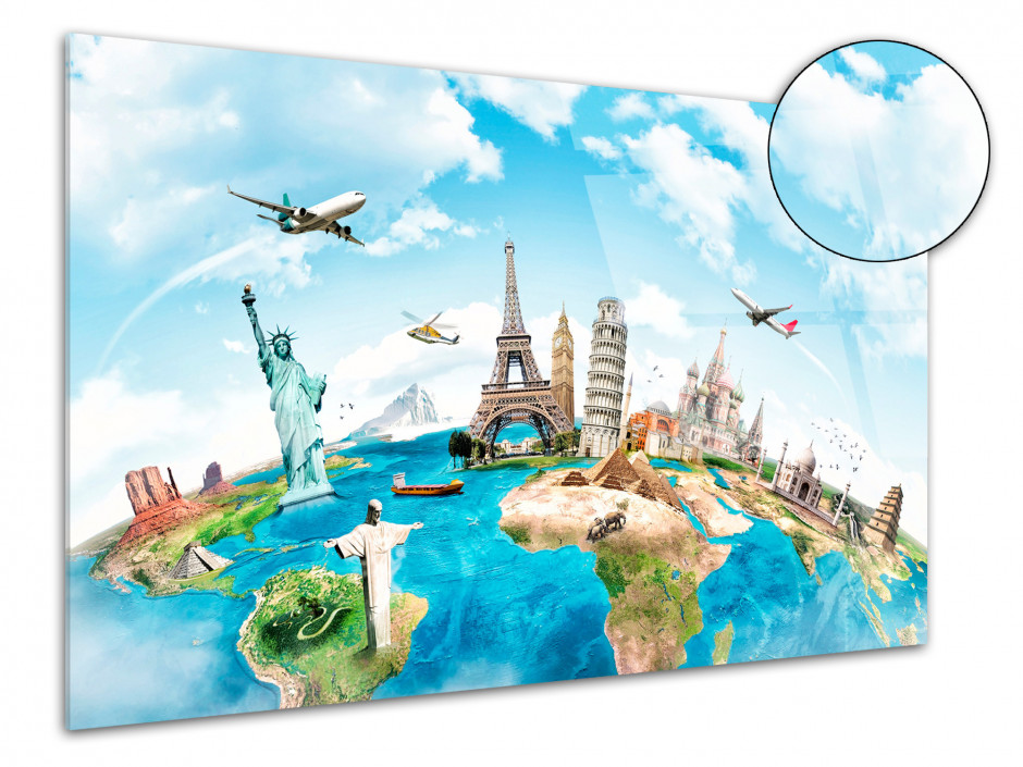 Tableau plexiglas deco dessin carte du monde