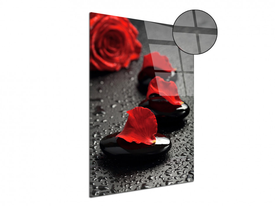 Tableau plexiglas deco galet et rose rouge