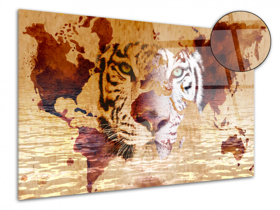 Tableau plexiglas deco tête de Lion et Carte du monde