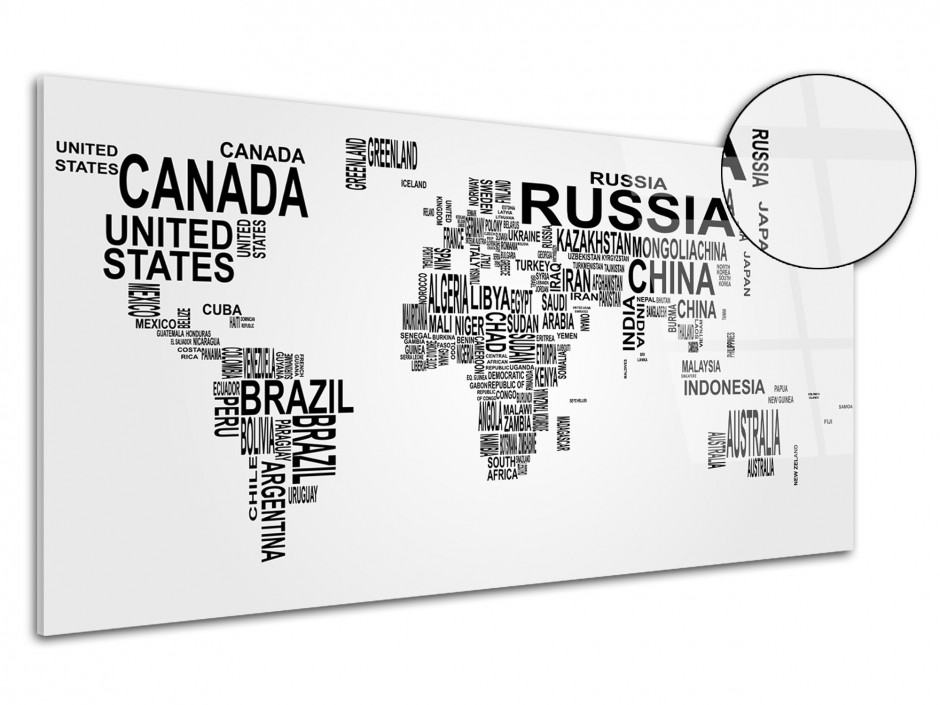 Tableau plexiglas deco Carte du Monde nom de Pays