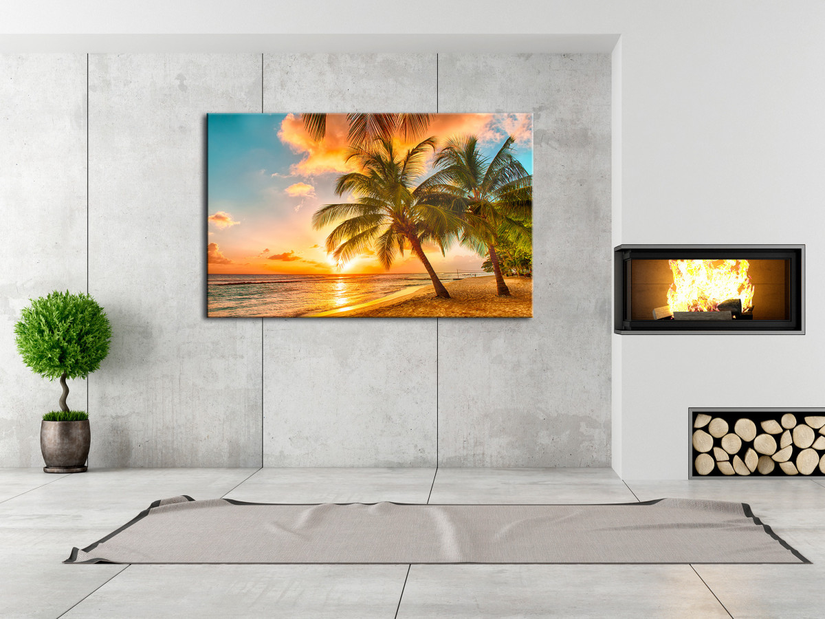 Paysage Palmiers Mer Photo décorative panoramique Impression sous Plexiglas® / verre acrylique de Tulup 125x50 cm Image Tableau 