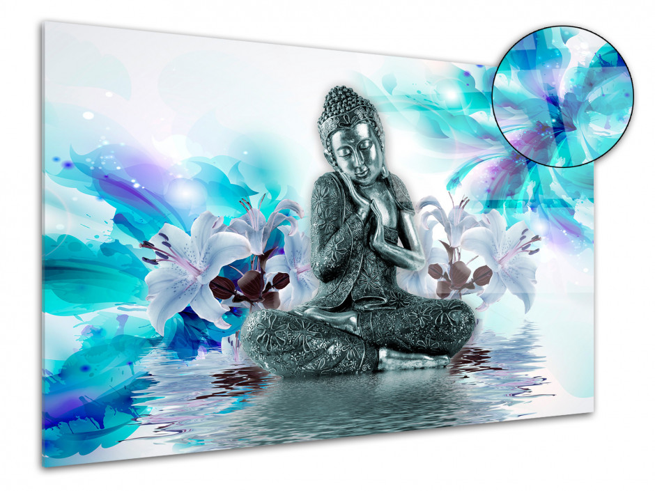 Tableau plexiglas ambiance zen déco BOUDDHA ET FLEURS