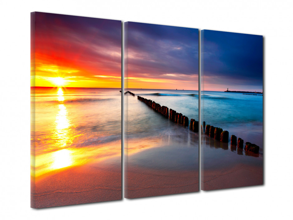 Tableau triptyque coucher de soleil sur la plage