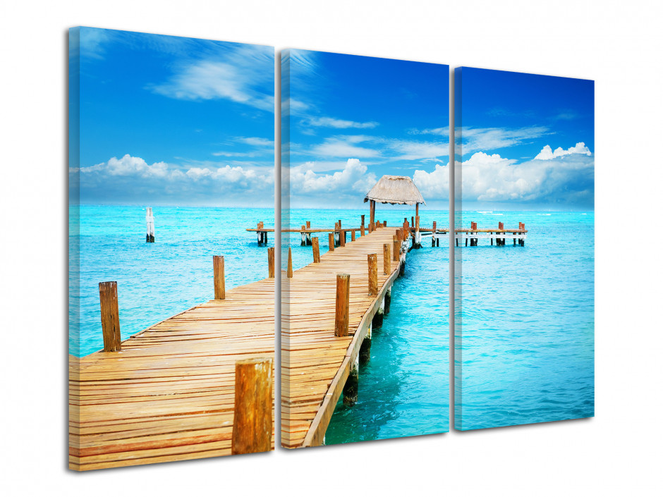 Tableau triptyque paysage ponton sur mer azur