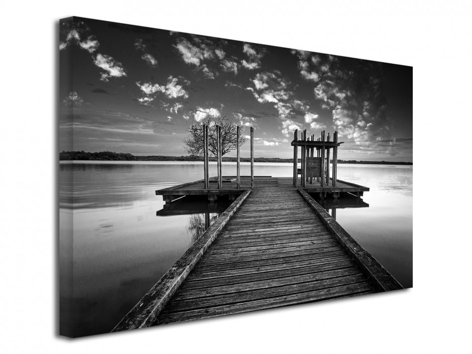 Tableau toile déco paysage ponton noir et blanc