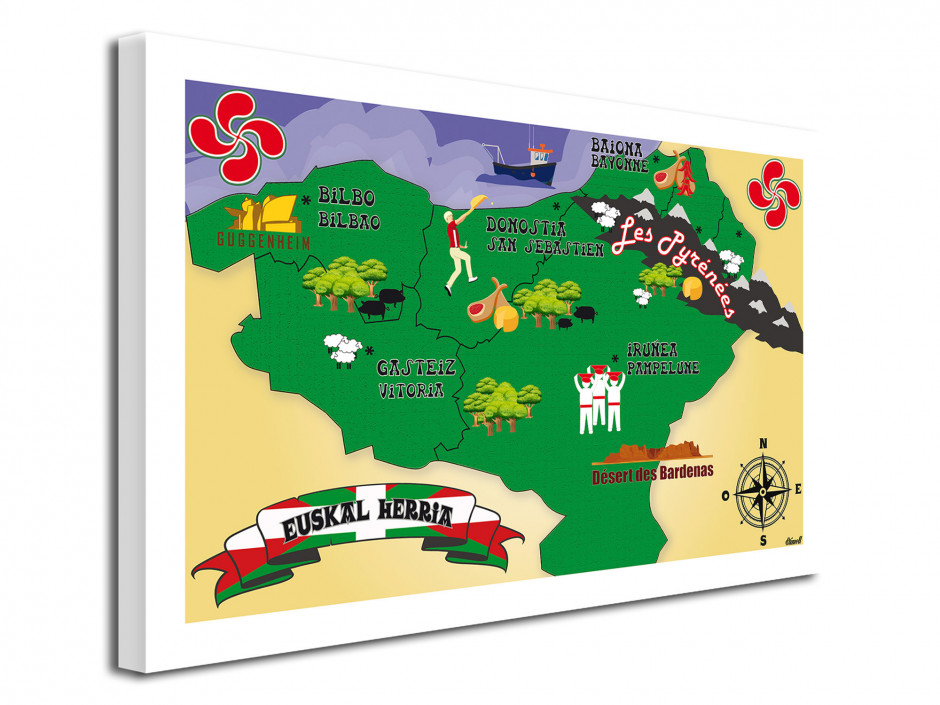 Tableau toile illustration Carte du Pays Basque