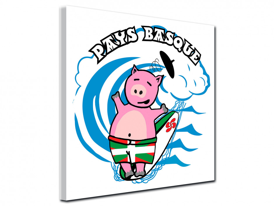Tableau toile illustration Surf Pig Pays Basque