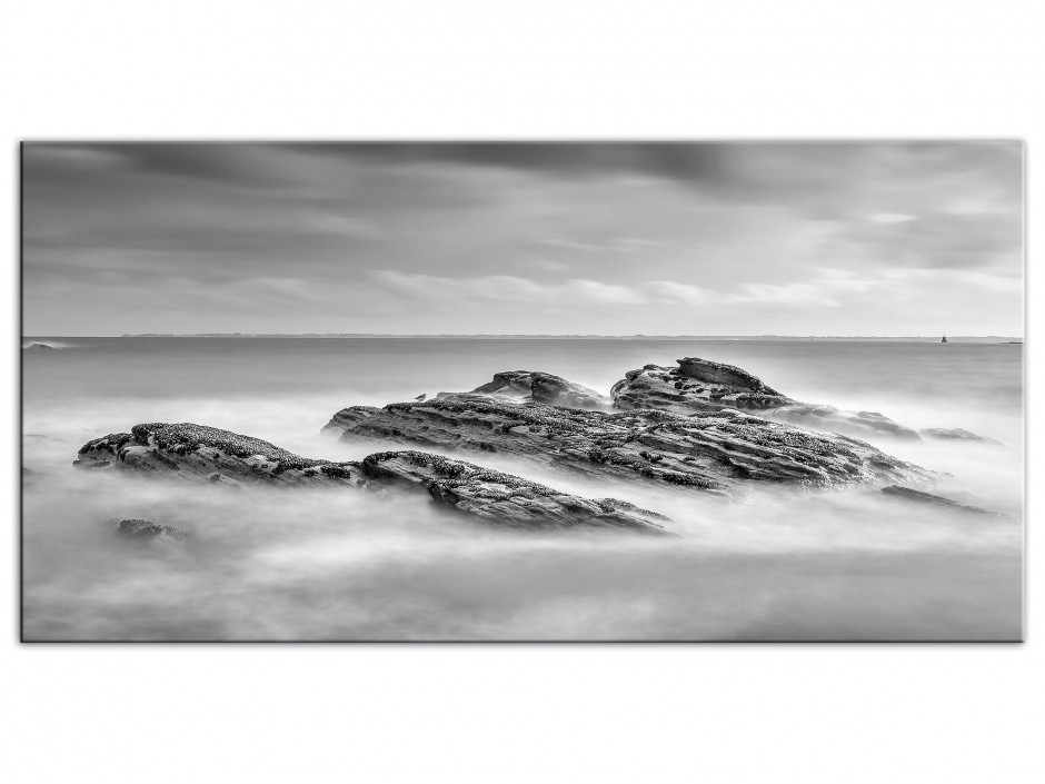 Tableau photo sur aluminium Plage Bretagne Noir et Blanc