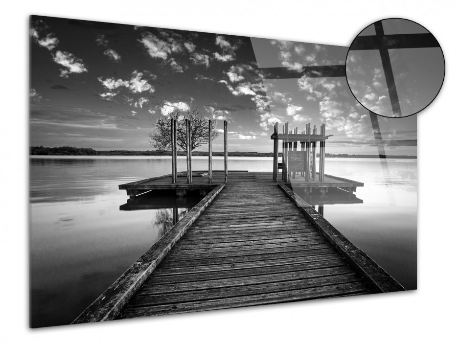 Tableau plexiglas déco paysage ponton noir et blanc