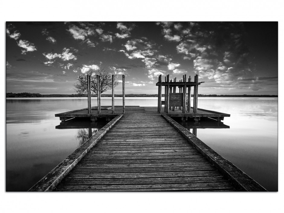 Tableau aluminium déco paysage ponton noir et blanc