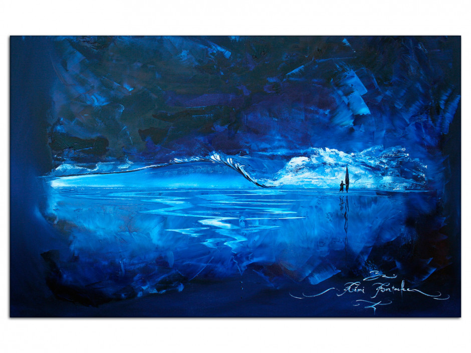 Tableau Surfer solitaire dans la nuit reproduction peinture sur Aluminium