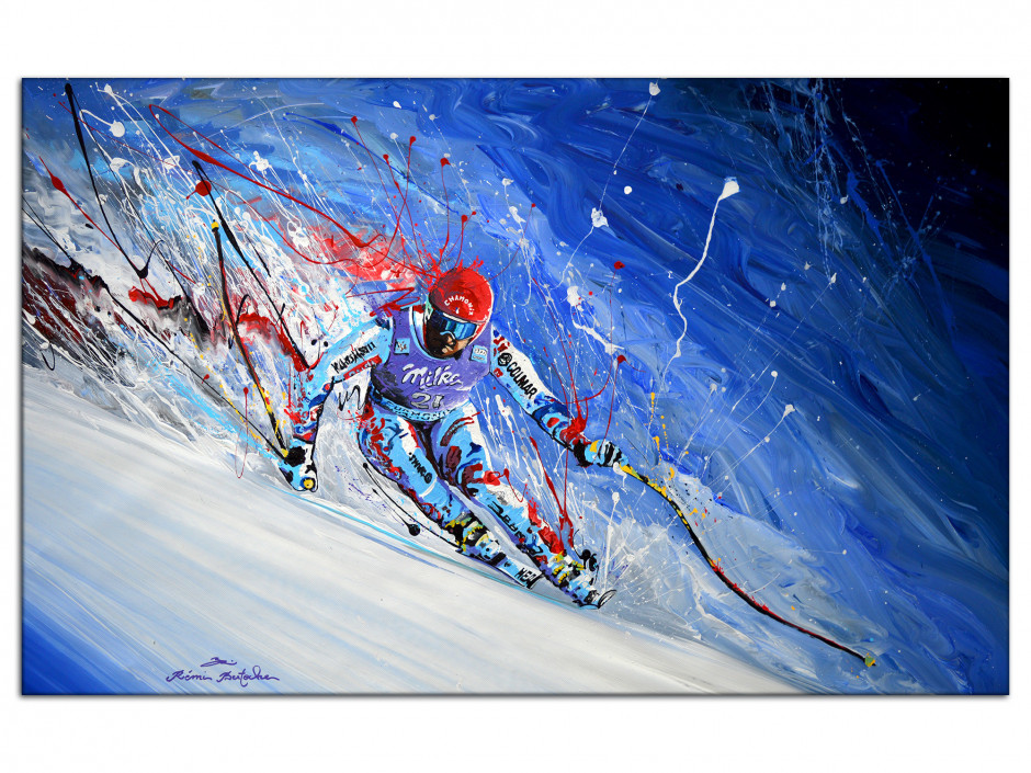 Reproduction peinture sur Aluminium imprimée Skieur