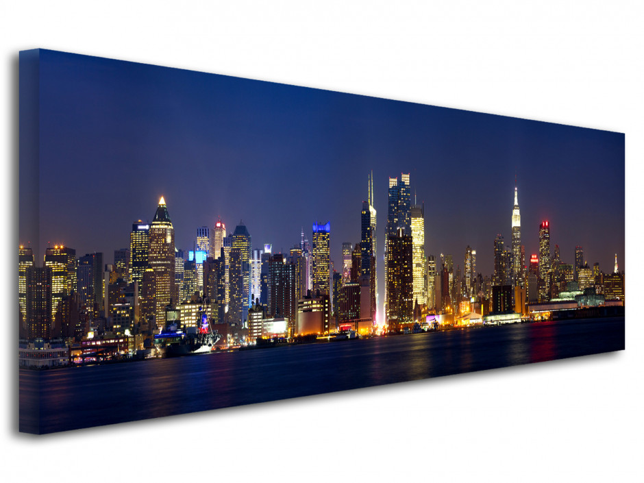 Tableau toile panoramique Manhattan de nuit