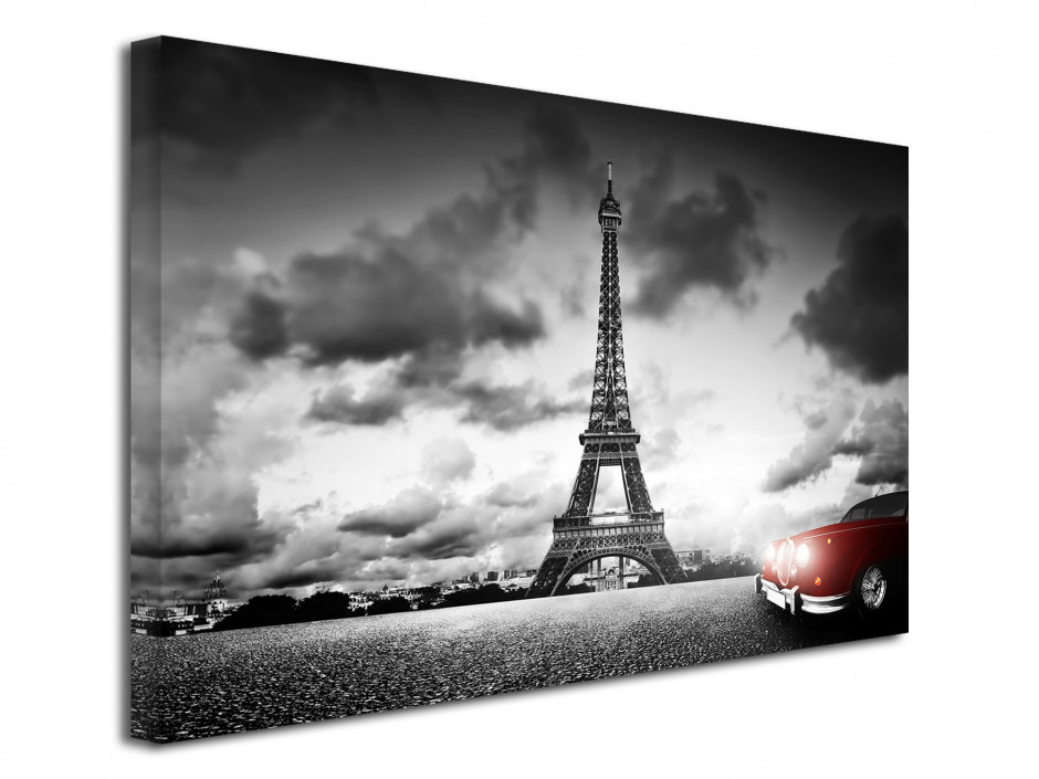 Tableau toile photo Paris tour Eiffel et voiture rouge