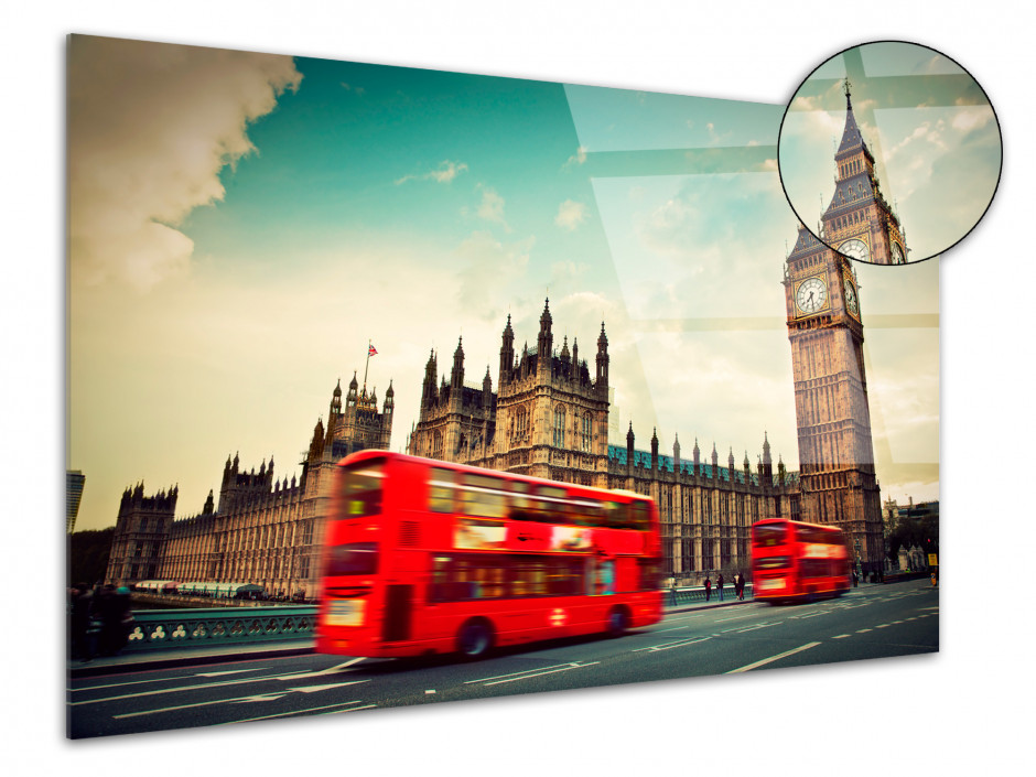 Tableau plexiglas Big Ben et bus rouge