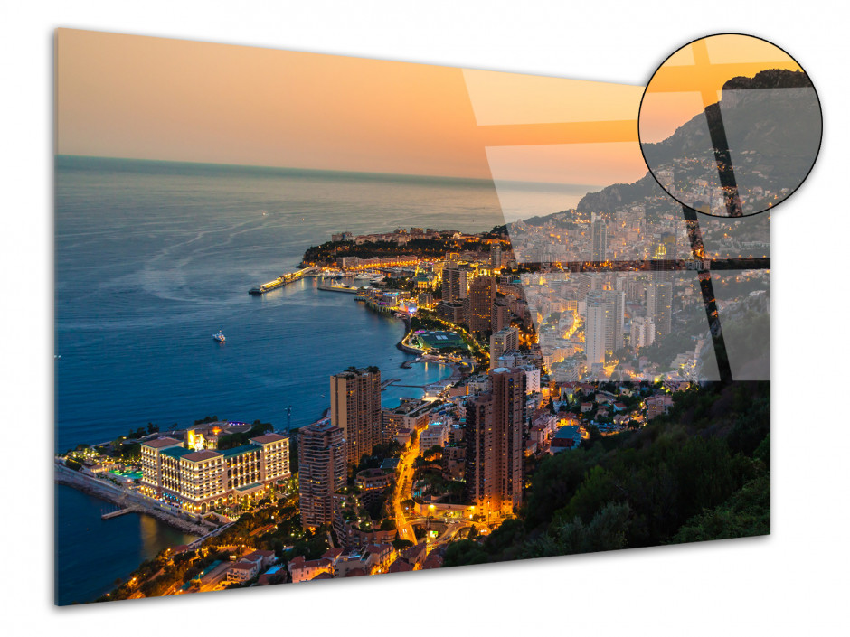 Tableau plexiglas photo déco coucher de soleil sur Monaco