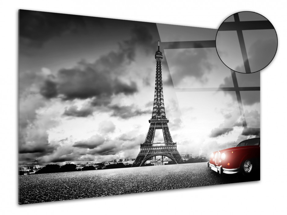 Tableau plexiglas photo Paris tour Eiffel et voiture rouge