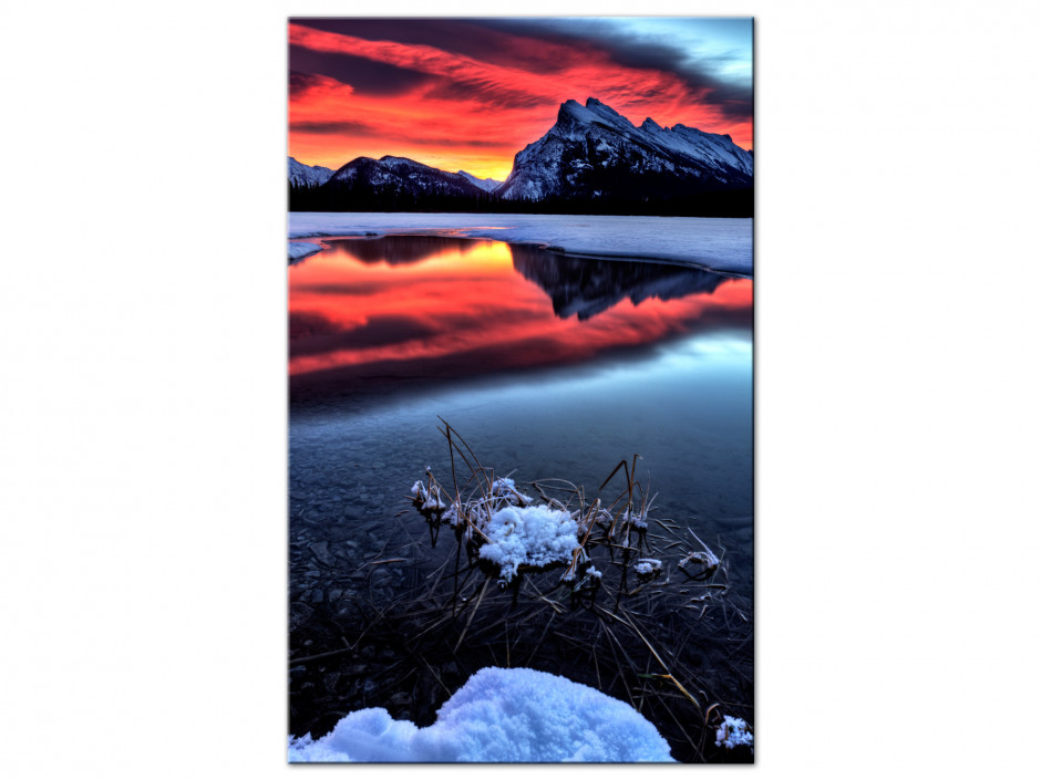 Tableau Auminium ciel en feu sur le lac de montagne