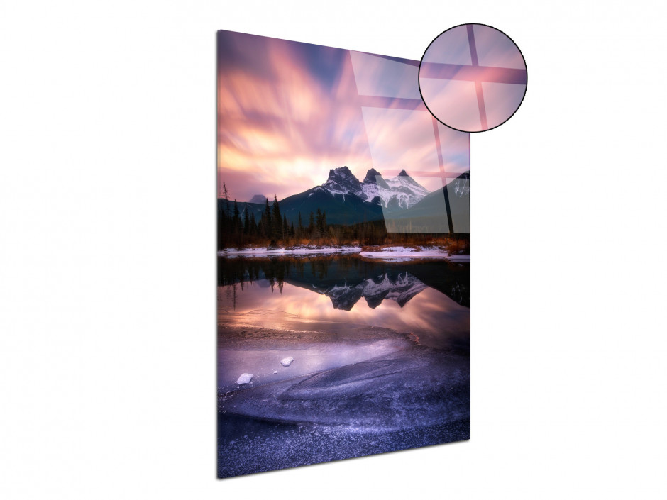 Tableau plexiglas photo de lac de montagne au levé de soleil