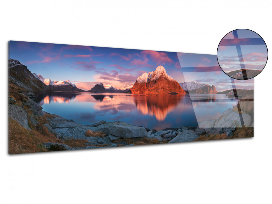 Tableau plexiglas Reflet de montagne sur lac