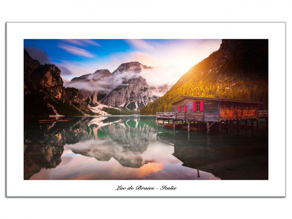 Poster Panorama Lac de Braies Italie 70x50 cm - Imprimée sur Poster avec  Passepartout - Tableau Nature - Cdiscount