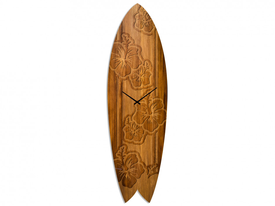 Horloge murale déco surf fleurs tropicale