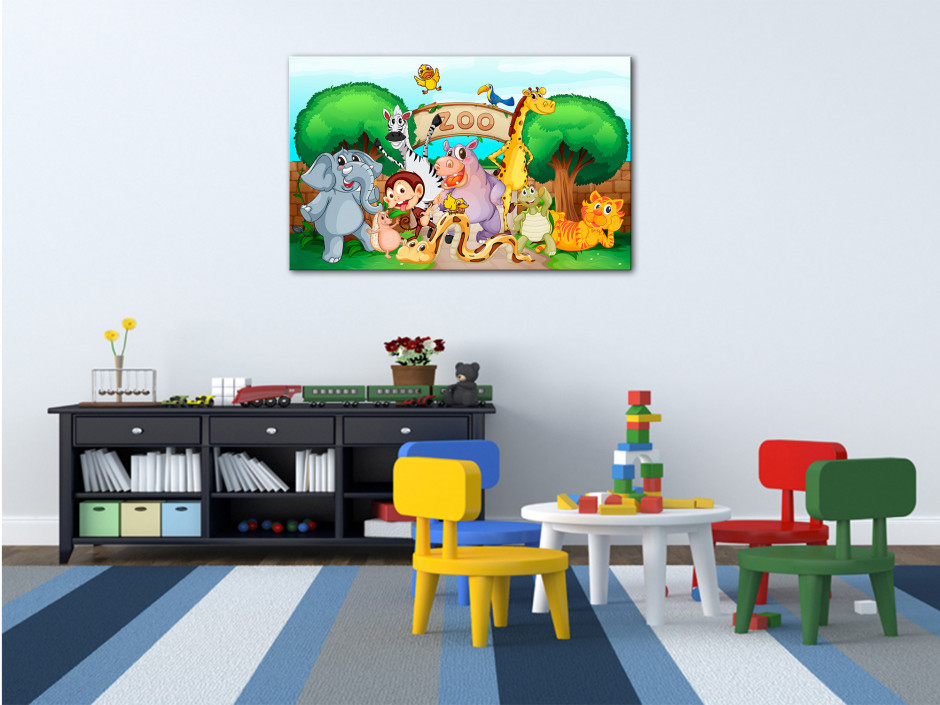 Tableau toile déco pour enfant - les animaux du zoo - Décoration