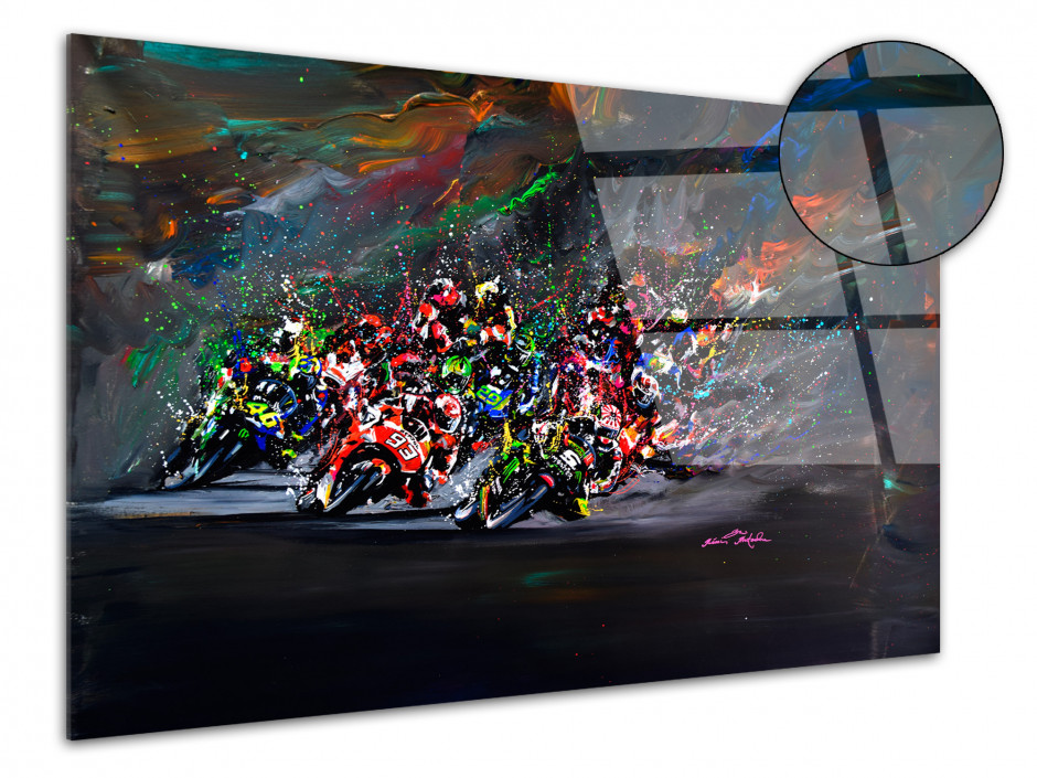 Tableau plexiglas reproduction peinture Depart Moto GP