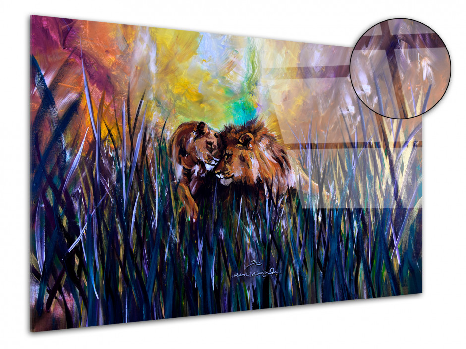 Tableau plexiglas reproduction peinture Lion Love