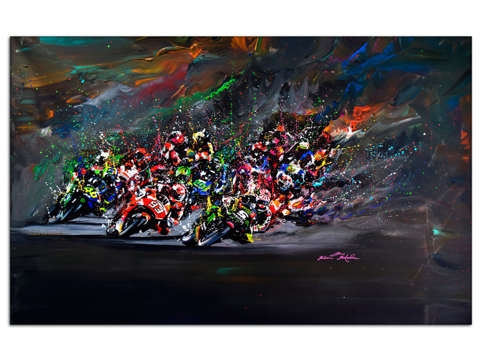 Tableau aluminium reproduction peinture Depart Moto GP