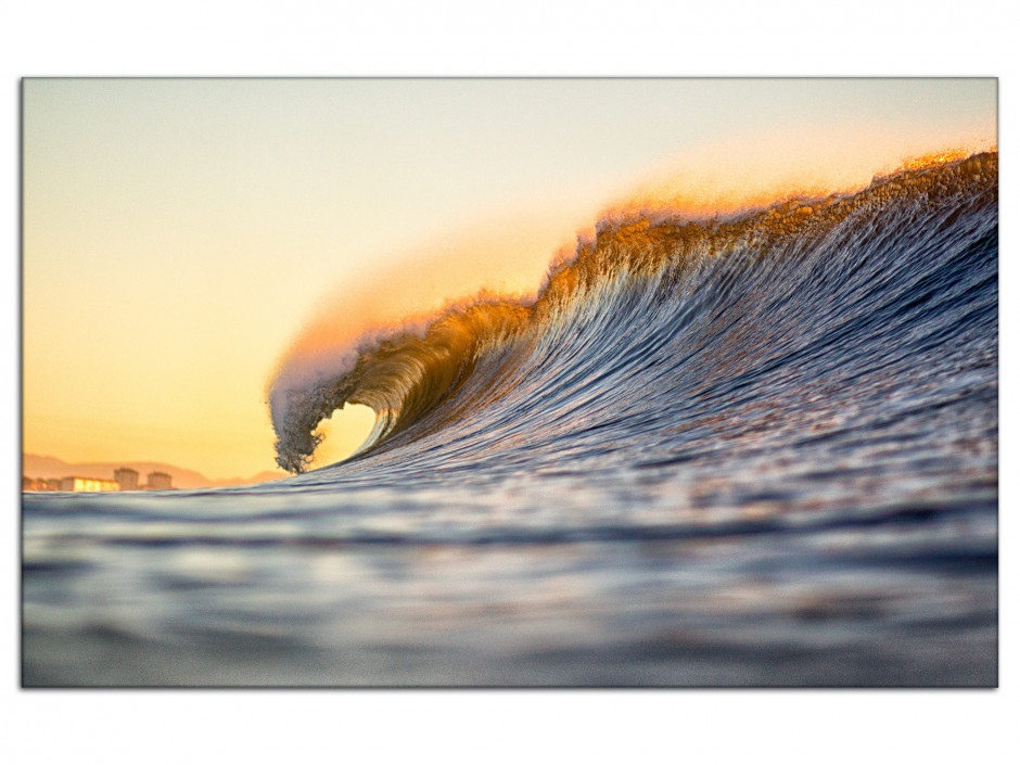 Tableau aluminium déco couché de soleil sur vague landaise