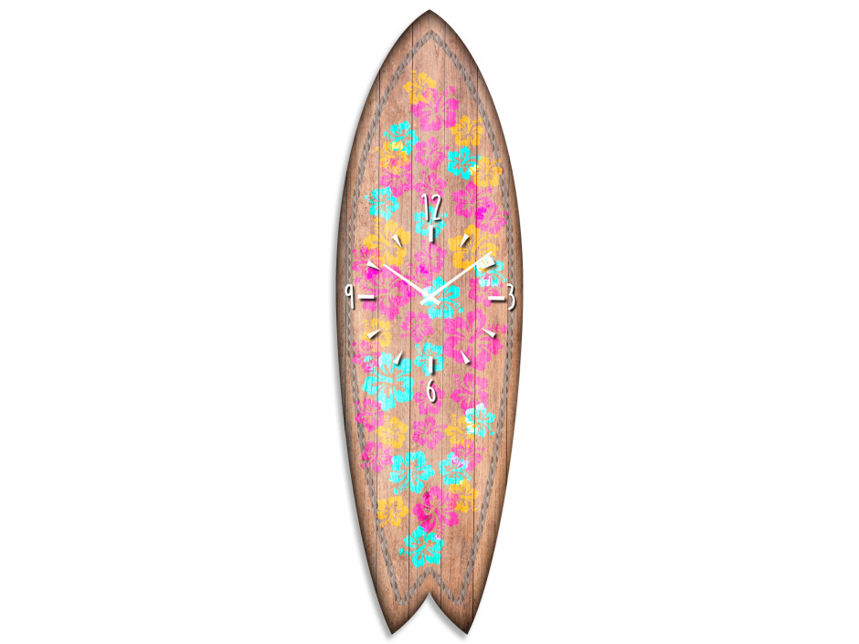 Horloge planche de surf déco Hibiscus design Stimell Illustration