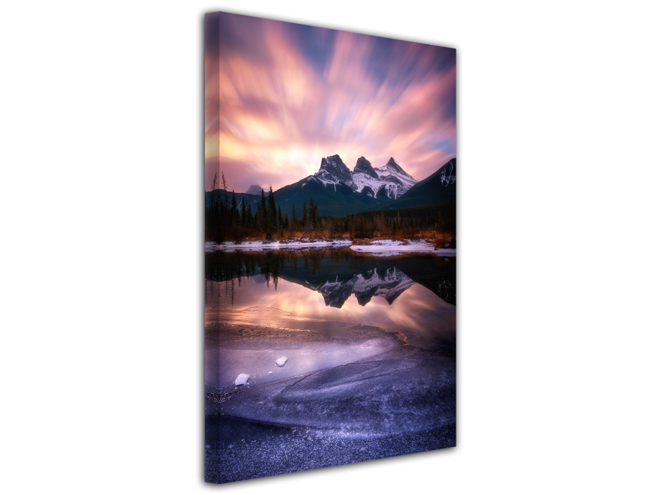Tableau toile photo de lac de montagne au levé de soleil