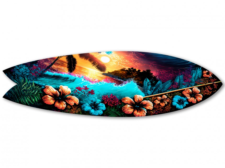 Planche surf décorative illustration paysage Hawaien