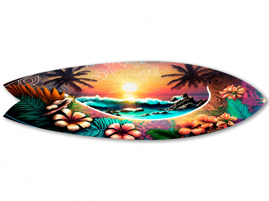 Planche surf décorative illustration paysage Hawaien 3
